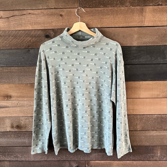 Green 90s Style Turtle Neck Mountains & Trees Long Sleeve Top - Picture 16 of 16